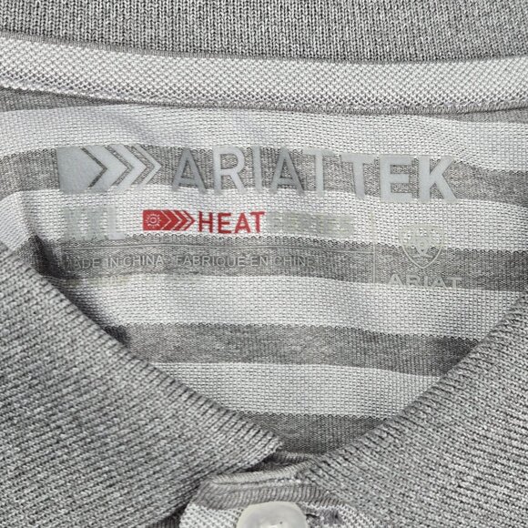 Ariat Tek Polo Shirt Mens 2XL XXL Gray Striped Heat Series Performance Stretch - Picture 9 of 11